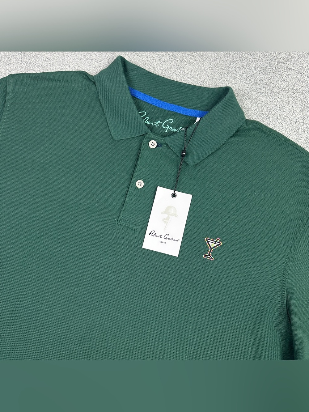 Robert Graham Belvar Polo Shirt Mens Large Green Martini Glass Embroidery NWT